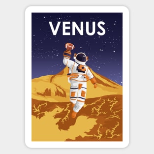 Venus Astronaut Vintage Football Astronaut Travel Poster Sticker